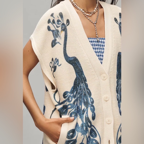 Anthropologie Maeve V-Neck Peacock Sweater Vest, SMALL NWOT - Picture 3 of 7